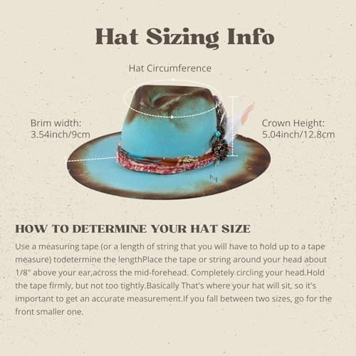 Vintage Wide Brim Fedora Hats 100% Wool Stiff Felt Hat 7 5/8 Retro Blue