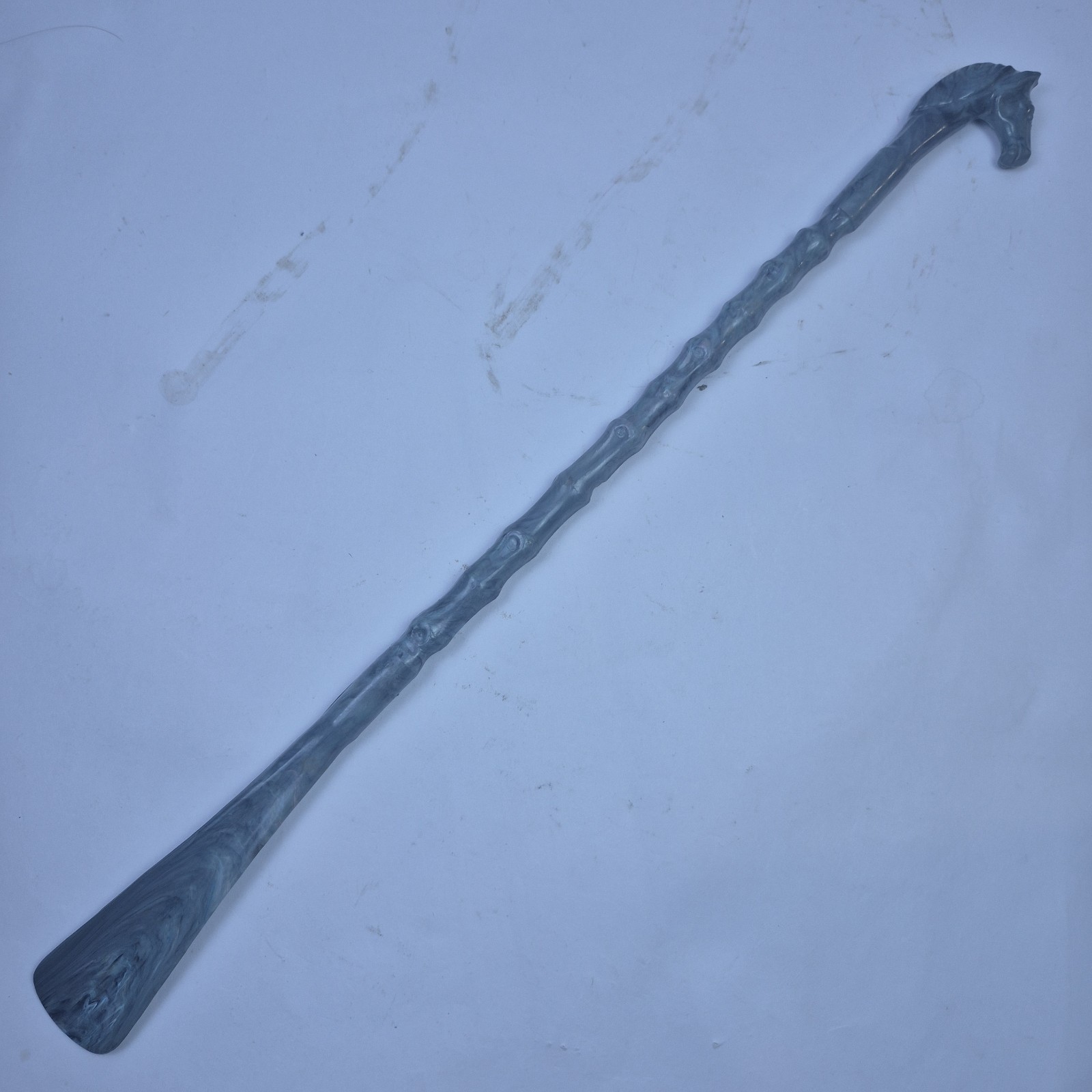 Vintage Shoe Horn Horse Head Molded Plastic, Marble Look, Long 19.7″ Equestrian