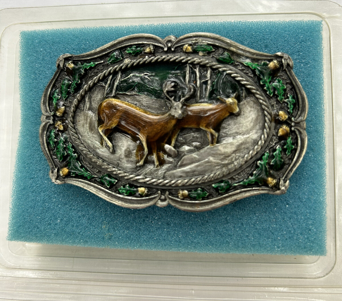 Bergamot Brass Works Deer Belt Buckle Enameled 1988 3 inch