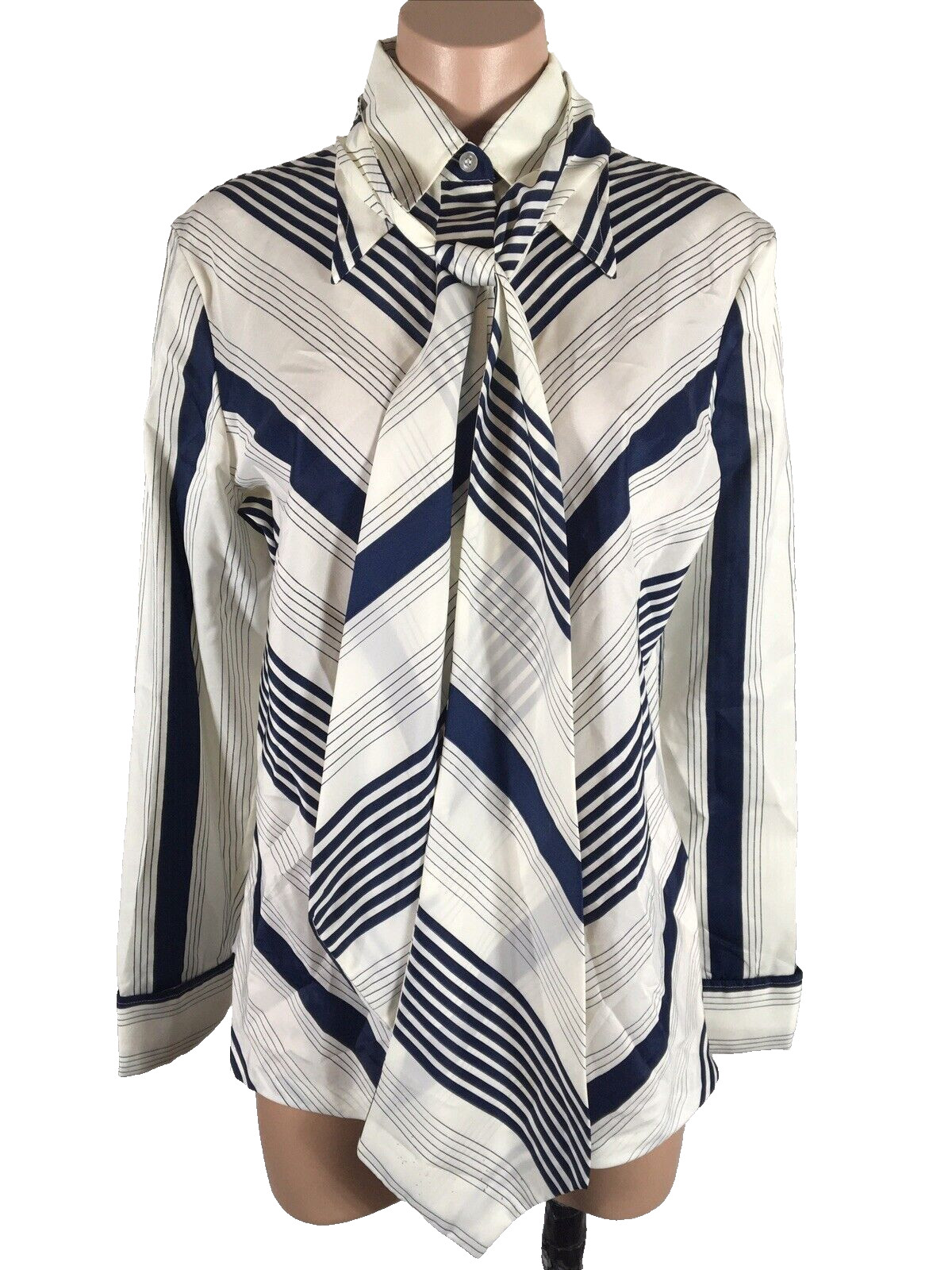 Vintage 60s Donnkenny Point Collar Striped 15/16 PLUS Blouse Shirt Pussywillow