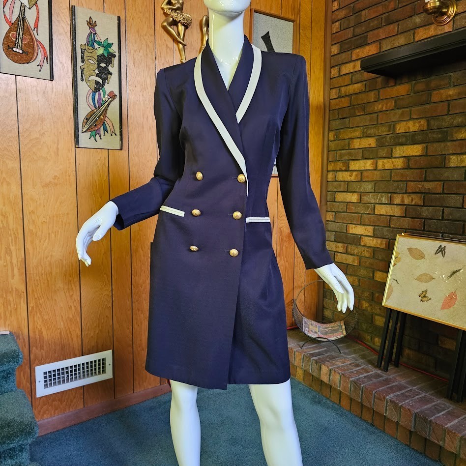 Vtg 90s Sassy Secretary Power Suit Double Breasted Blazer Office Career Dress M