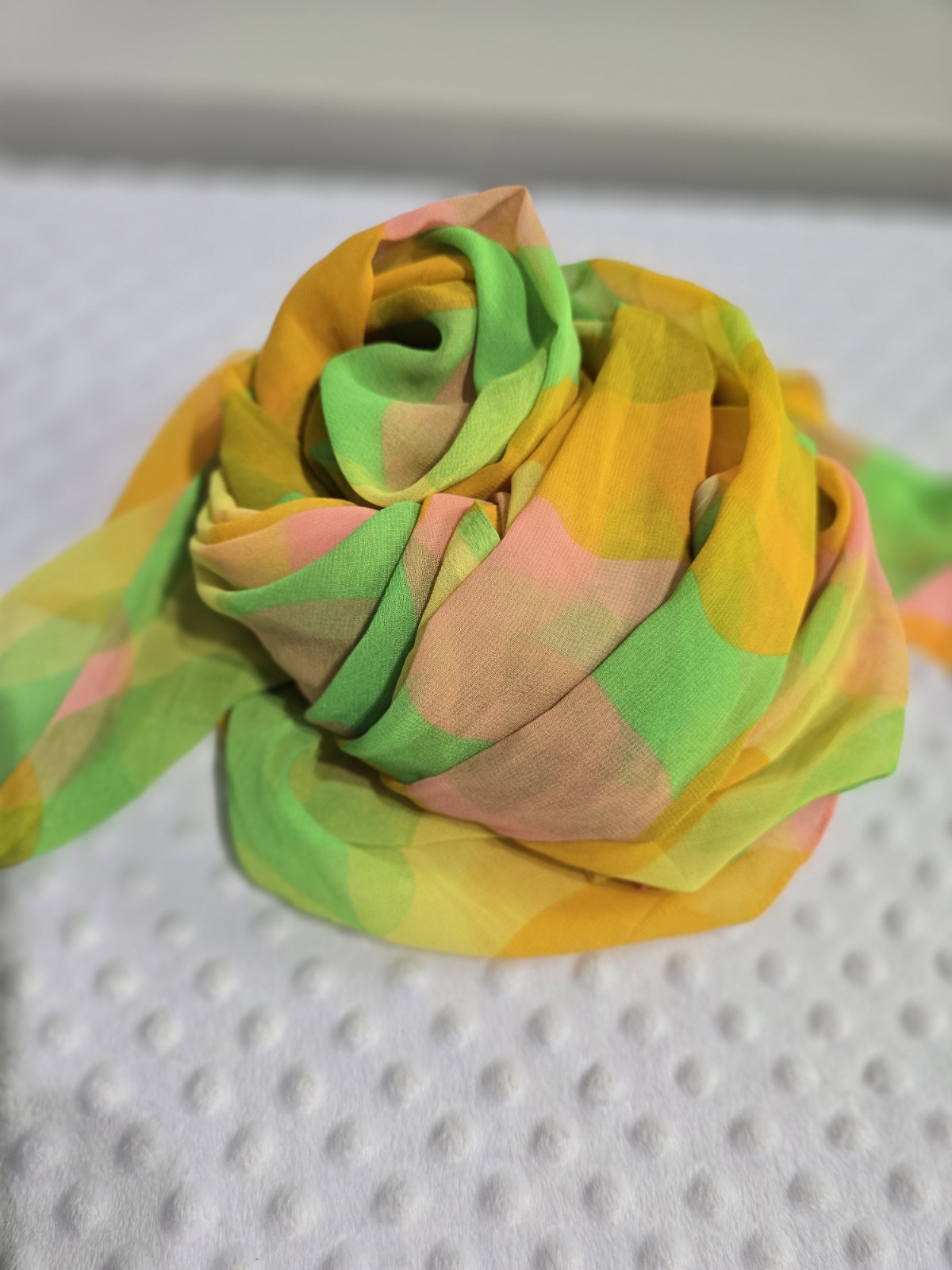 Vintage Psychedelic Mod Scarf Pink Green Yellow Art 72×41″ Go Go Retro Pashmina