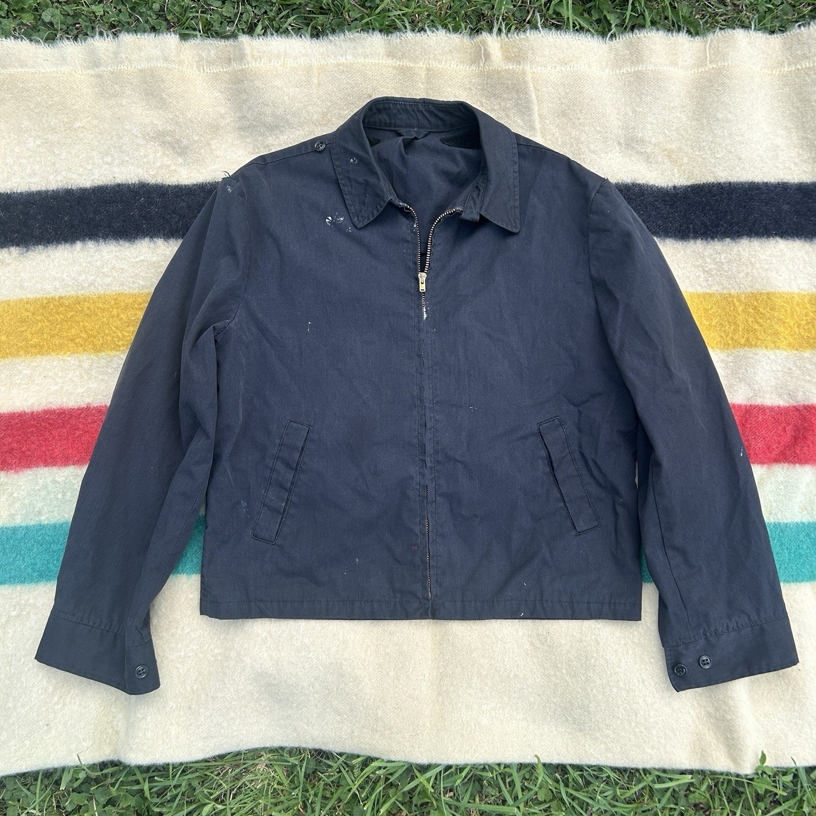 1960s Men’s Navy Harrington Windbreaker Talon Zip Size 40 21in X 23in