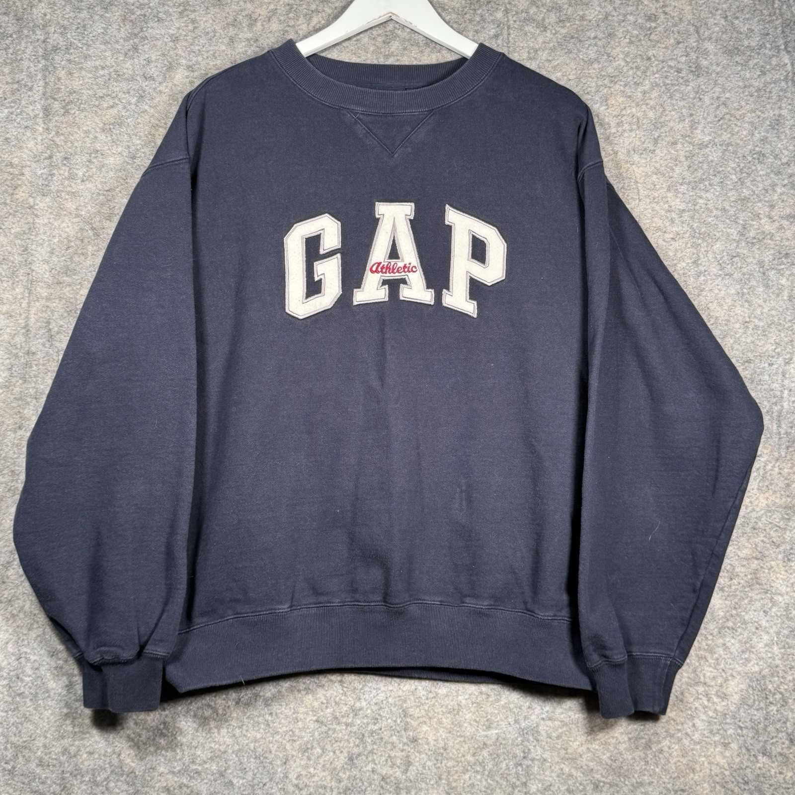 Vintage 90s GAP Athletic Sweatshirt Mens Size M 23×27 Navy Blue Spell Out USA