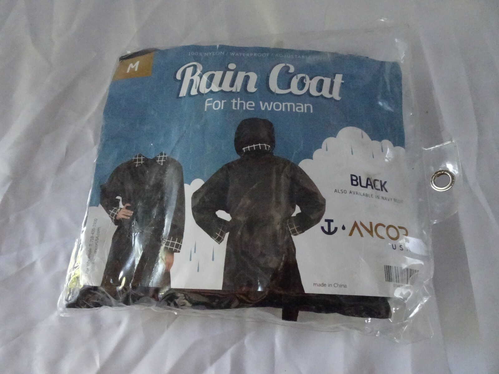 RAIN COAT Raincoat NEW Avcor Black Nylon Women Sz M w/ Hood & Zipper Case