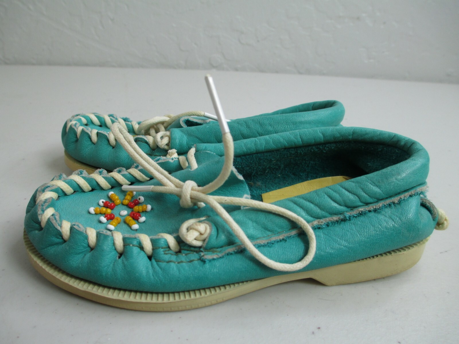 Vintage leather beaded moccasins 70’s era Panco toddler Childs 6.5