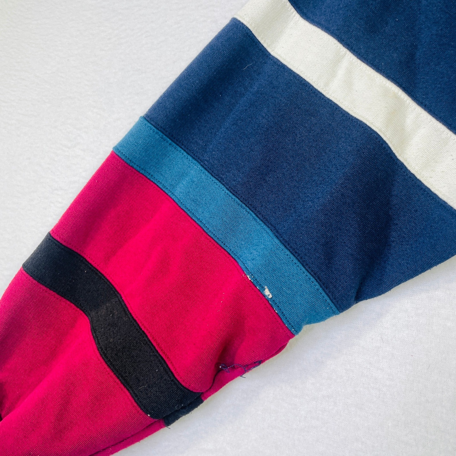 Vintage American Weekend Colorblock Striped Sweatshirt Mens Large Navy Magenta