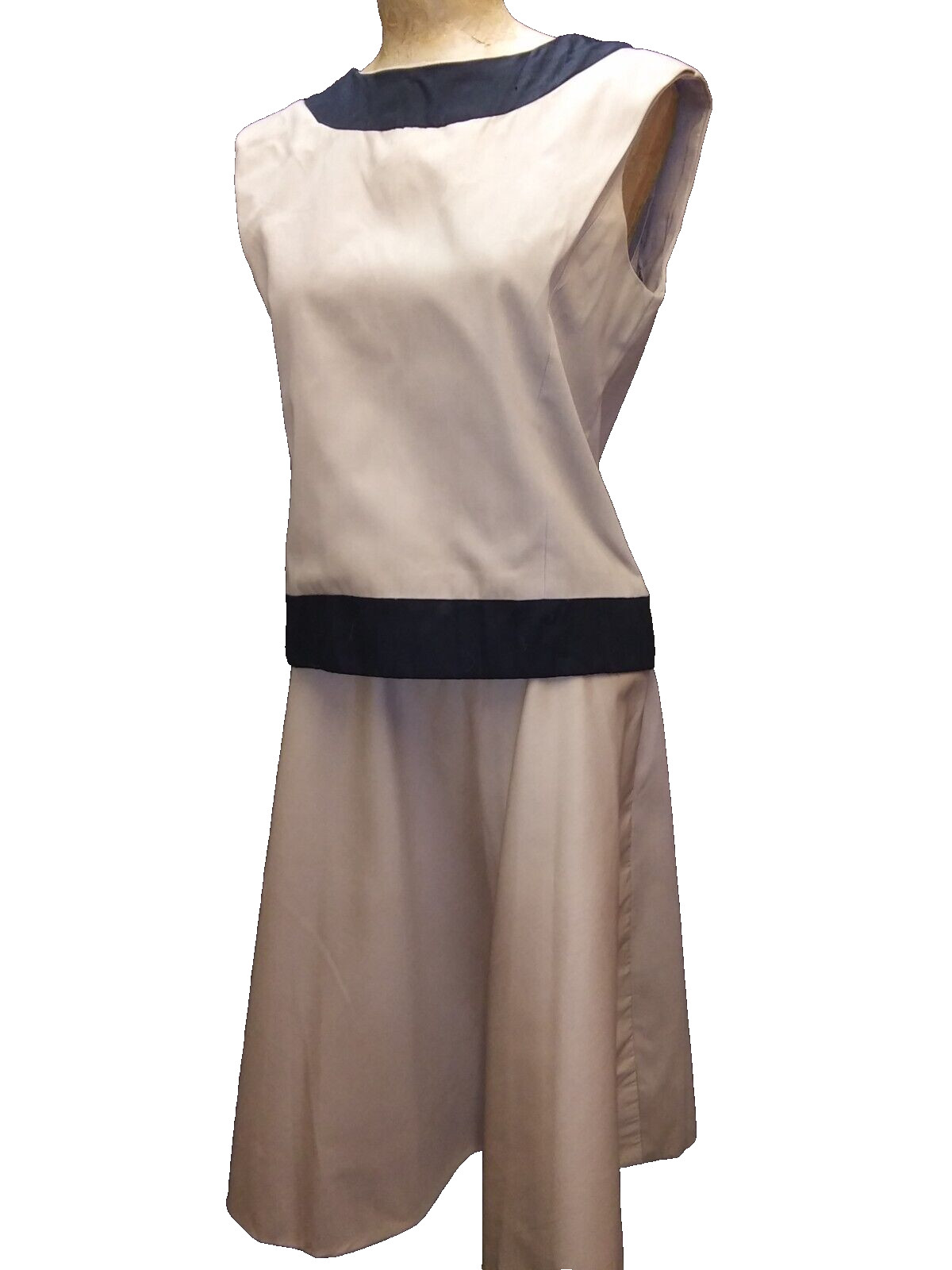 Vintage 1950’s Tan & Black Cotton Dress & Top by Jeunesse Small Medium