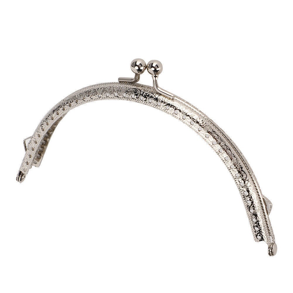 2Pcs Metal Purse Frame Silver Kiss Clasp Lock Retro Semicircular Embossed Handle