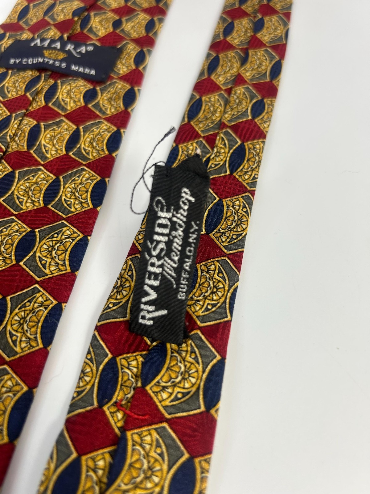 Vtg Mara by Countess Mara Red Yellow Green Blue Geometric Design Tie 59.50″ x 4″