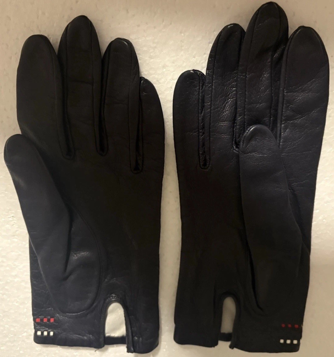 Miss Aris Gloves Black Red/White Bows. Size 7. Vintage Clean No Tears Leather?