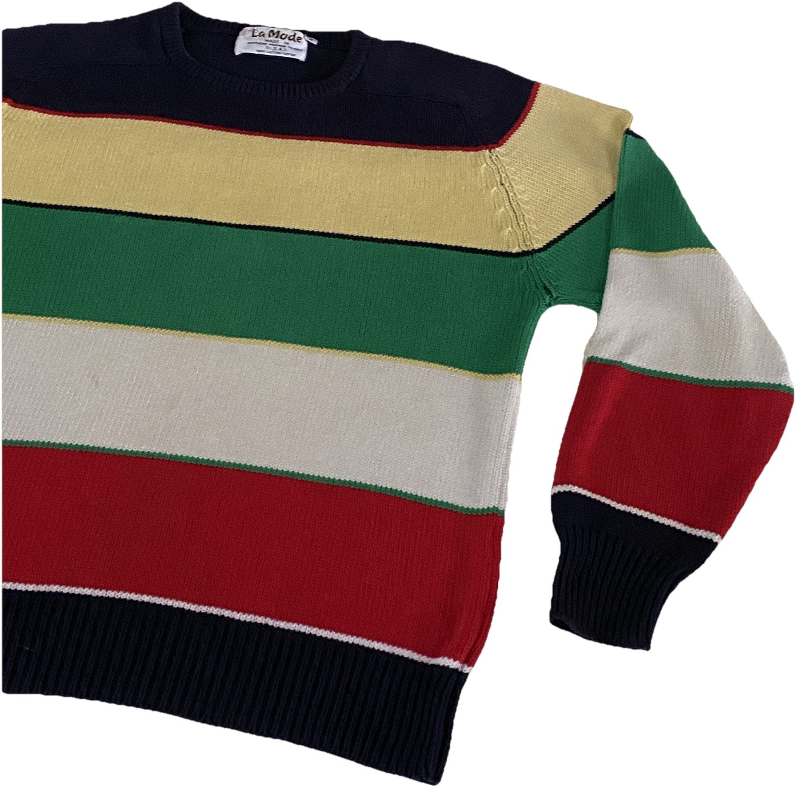 Vintage Y2K 90s La Mode Womans Knit Sweater Multicolor Stripe Size Med USA Made