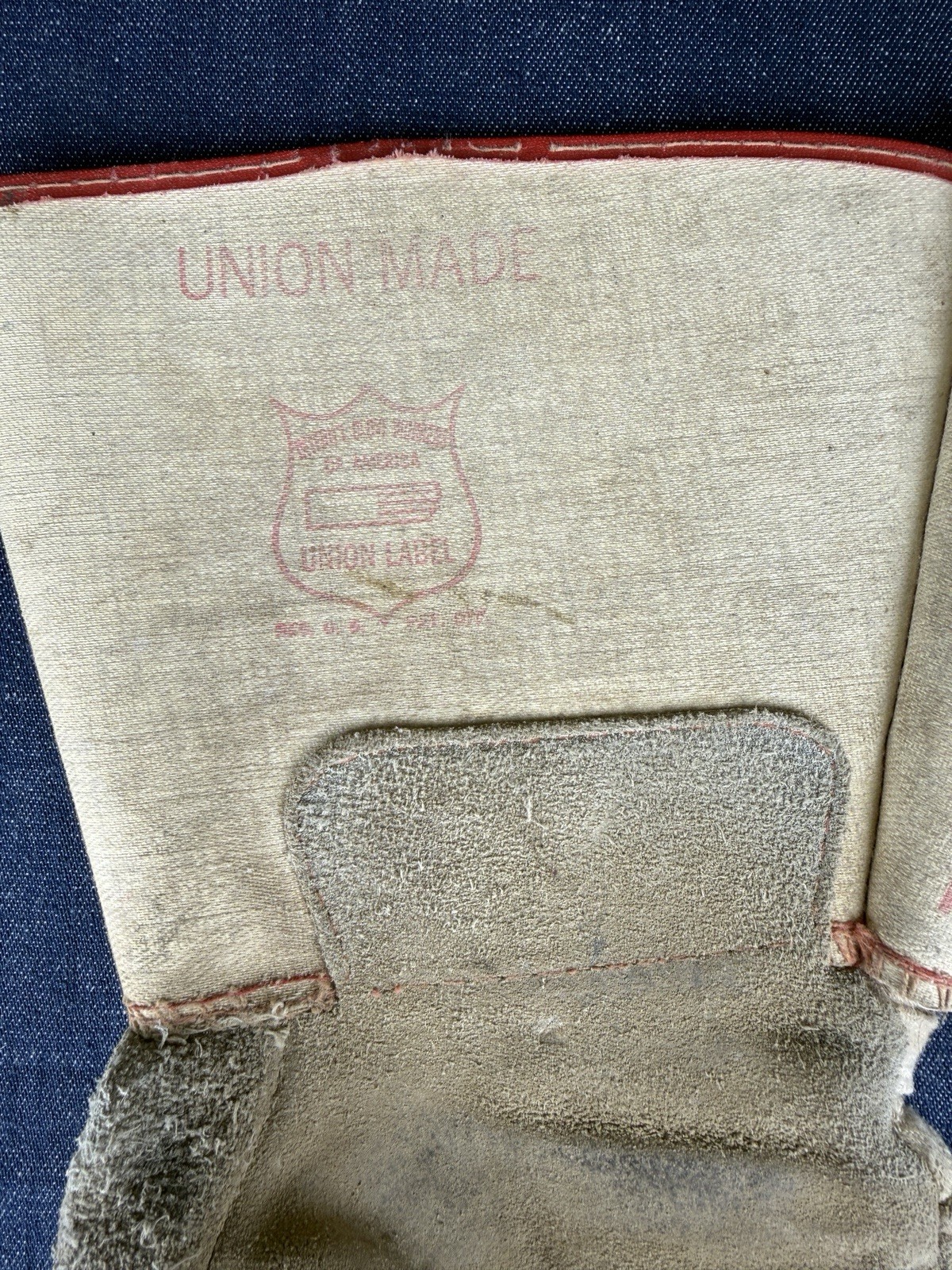 Vintage Workwear Gloves Good Luck Bomber Union Made Leather Canvas Large 50s