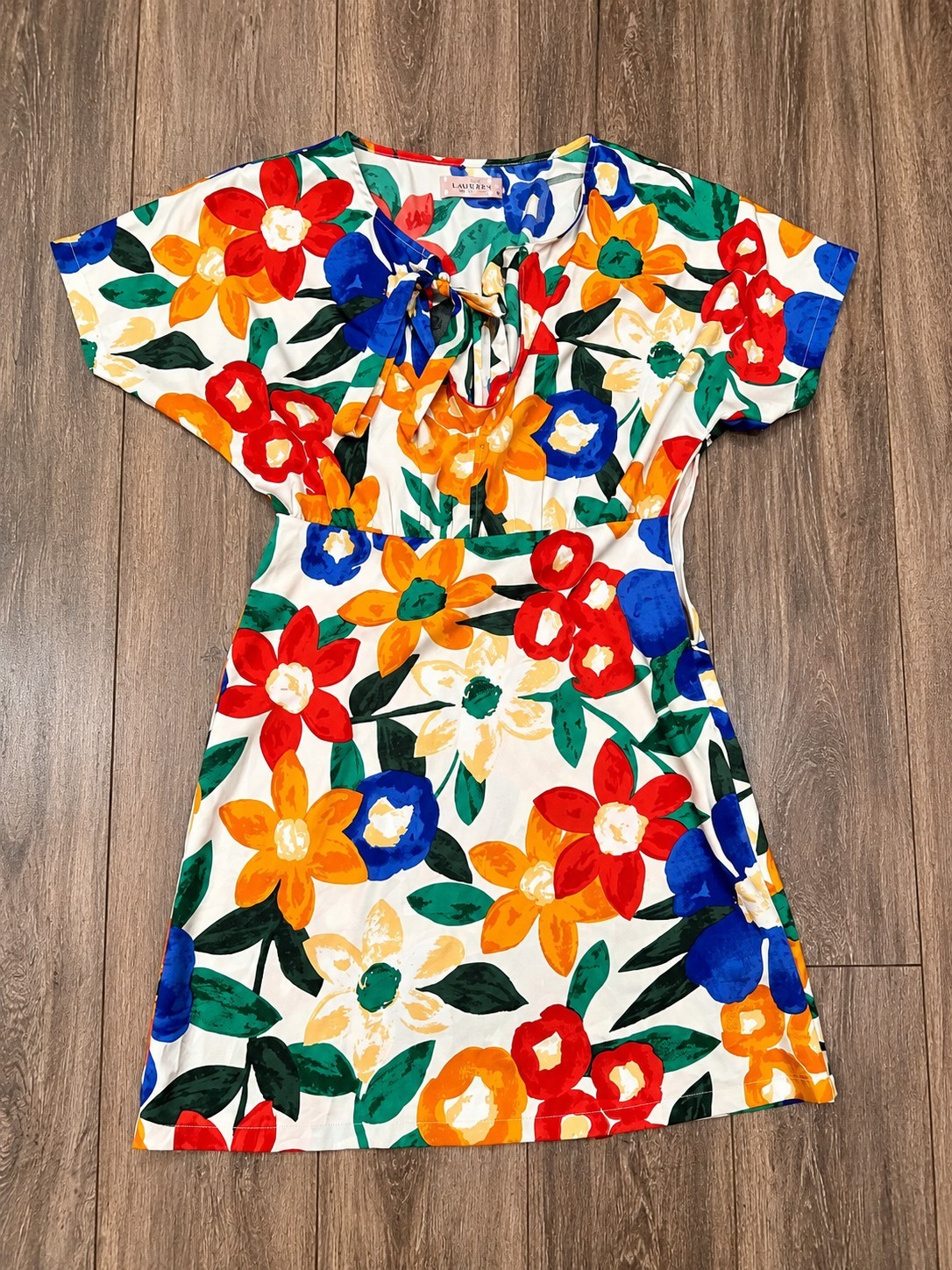 Traffic People Womens Small Floral Mini Dress Tie Neck Multicolor Boho Cottage