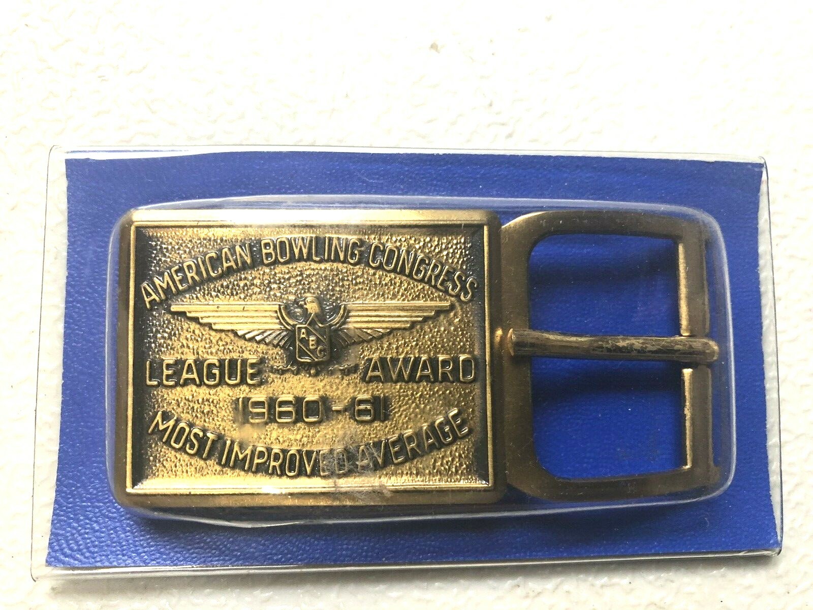 Vintage METAL Belt Buckle Most Improved Average Award BOWLING CONGRESS 1960-1961