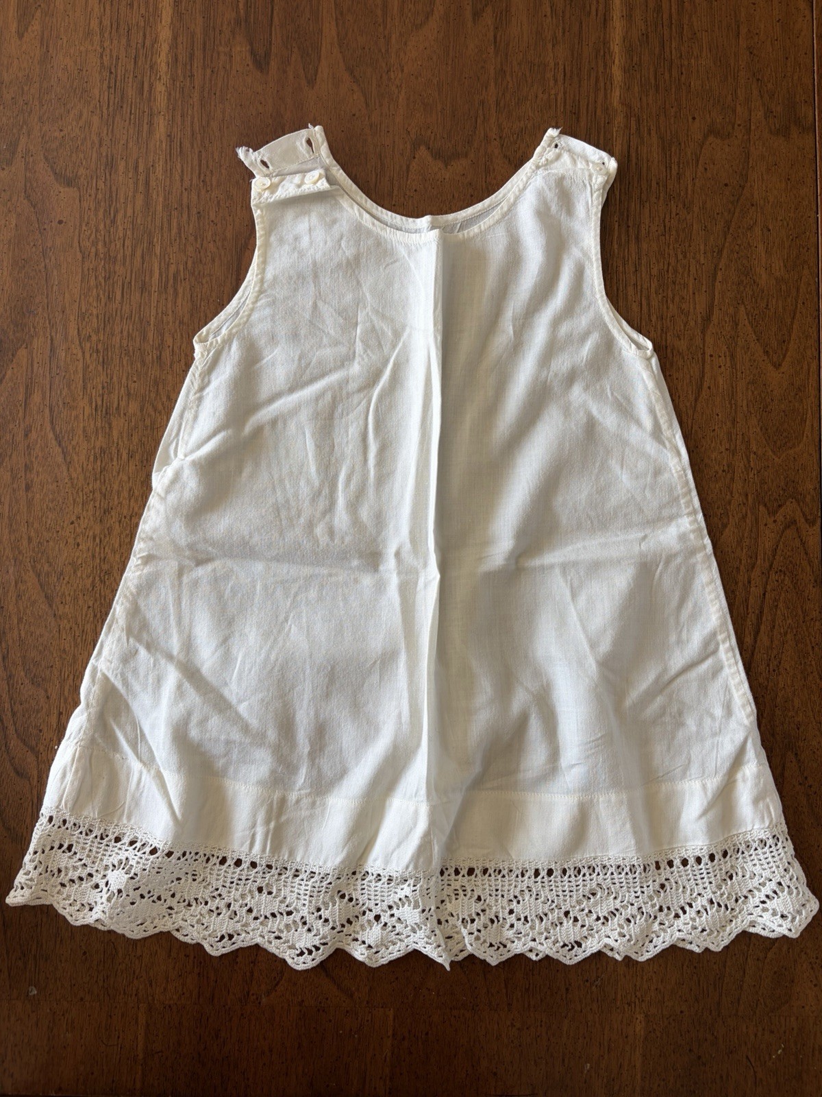 Vintage Toddler Girl White Pinafore Hand Crocheted Lace Handkerchief Linen Dress