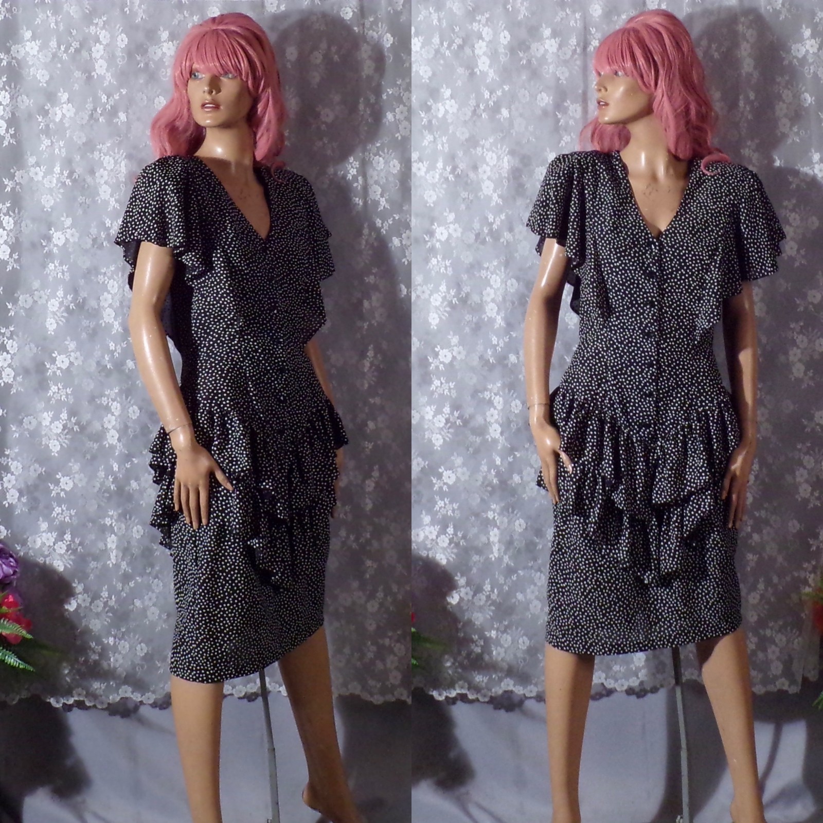 Vintage 80s Ruffle Dress Size Small 1980s Retro New Wave Secretary Twee Cute