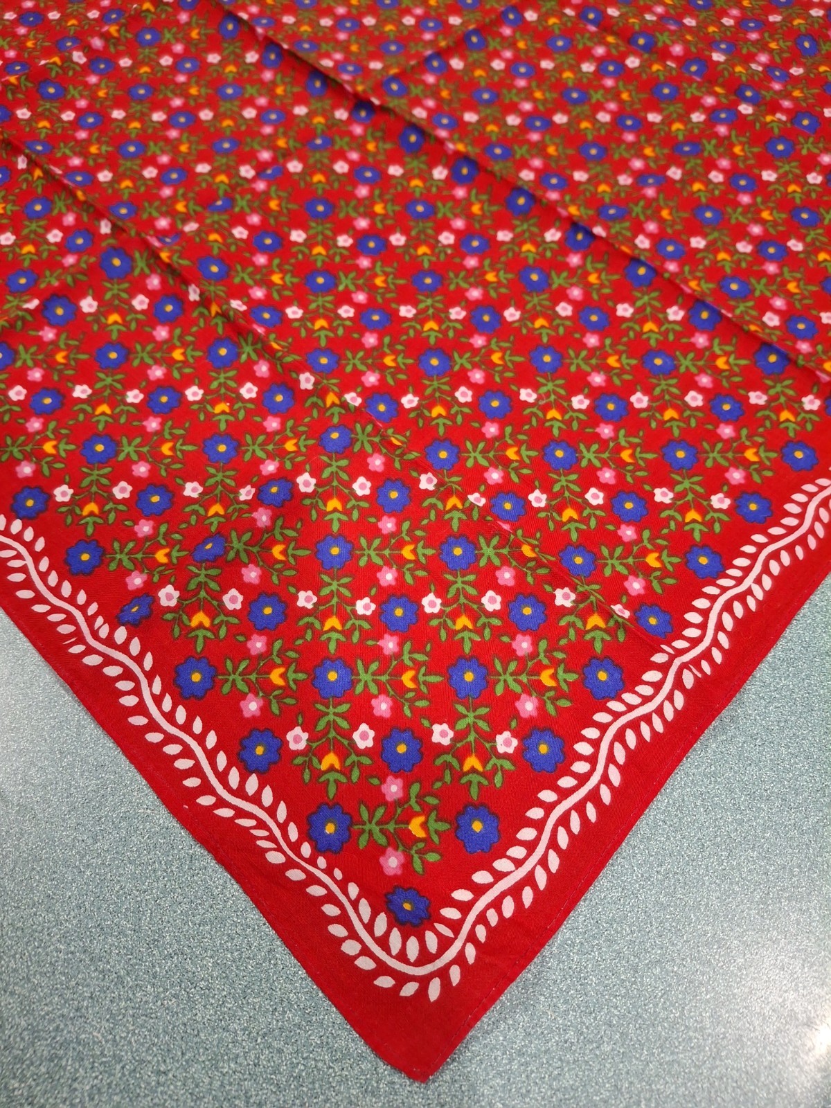 Vintage Multicolored Floral Bandana 100% Cotton Hankie Made in Germany