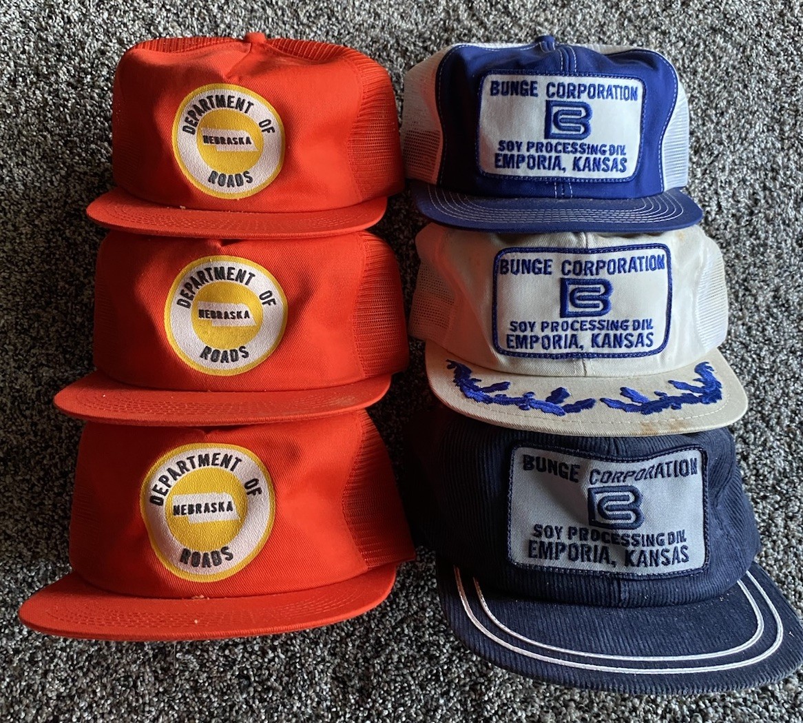 Vintage lot of 6 Mesh Snapback Trucker Hat Caps Patch K Brand USA advertising