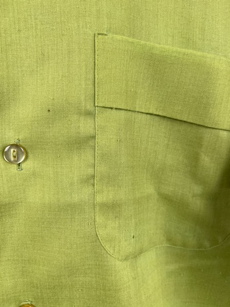 Vintage 1950s Button Shirt Mens Lime Green Rockabilly Pockets Lightweight Reads