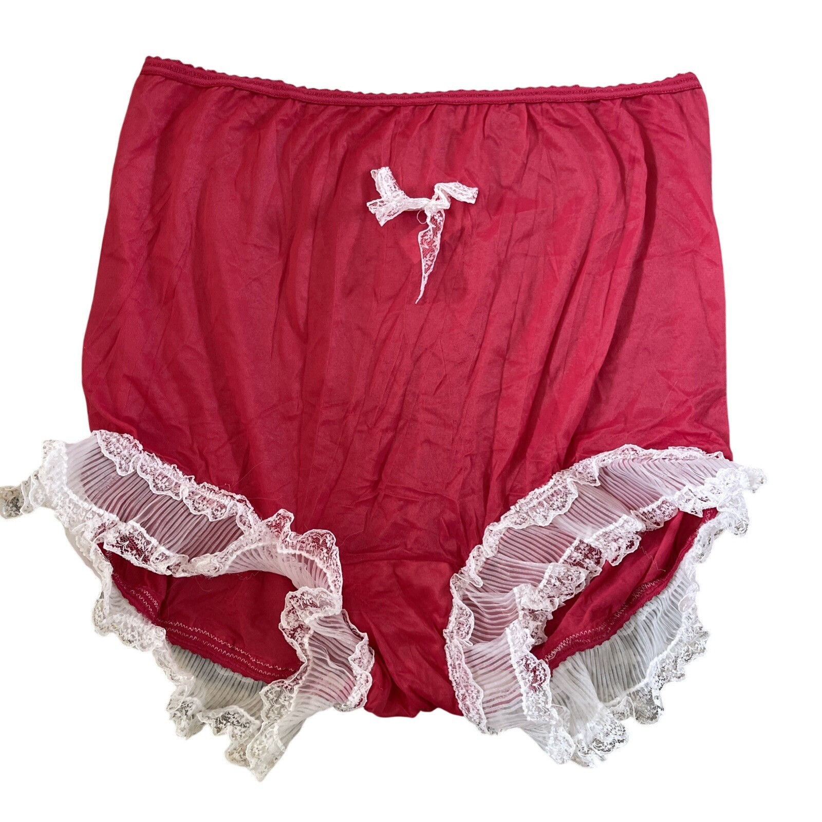 Vtg Bali Panties Bow 2633 Sz 3xl Red Lace Sheer Sissy Ruffle Sexy Babydoll