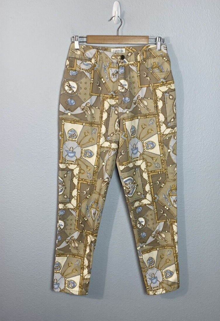Vintage 90’s Carroll Reed Horse Theme Pants Size 10 Tan Brown Blue Riding Horses