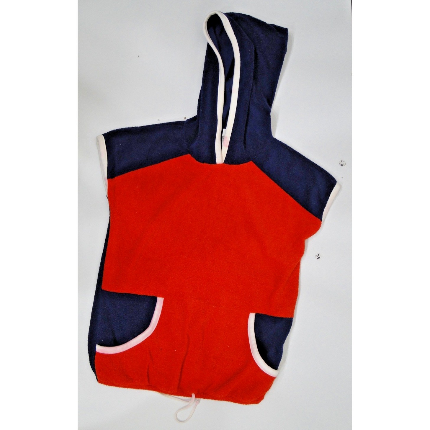 Vintage Aileen Girl Terry Cloth Hoodie Vest Red Navy Blue Colorblock Size L 14