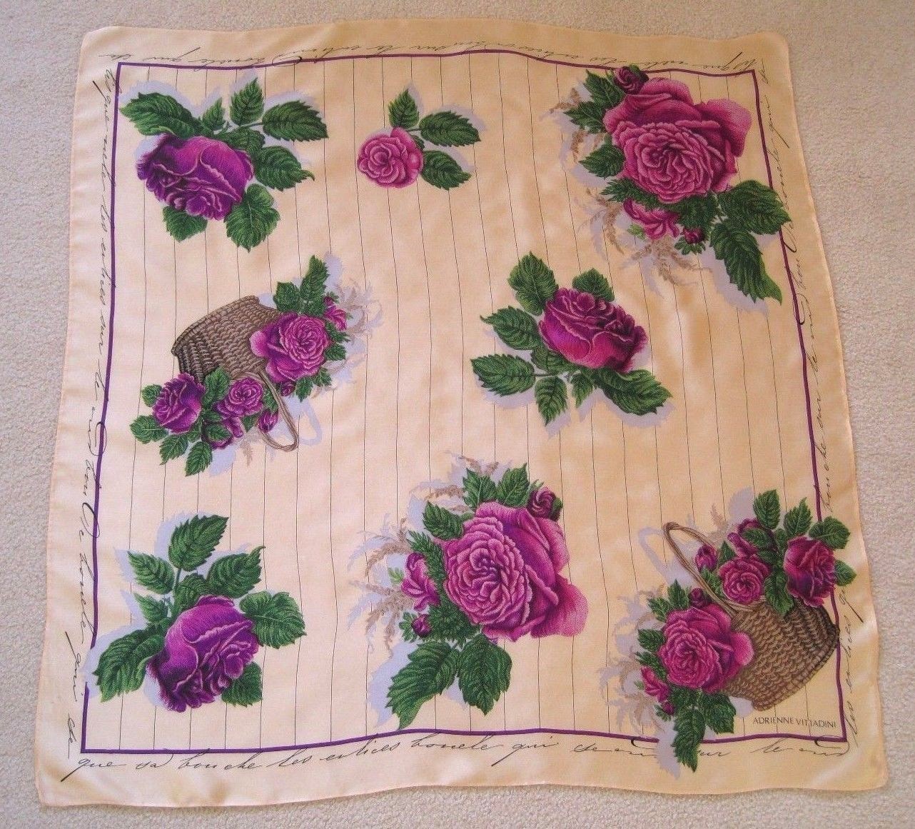 Adrienne Vittadini Beautiful Floral Roses Design 100% Luxurious Silk Scarf!