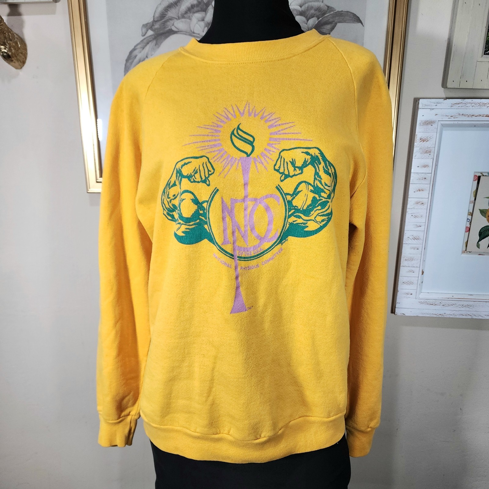 Vtg NPC Sweatshirt National Physique Committee Yellow Bodybuilding Adult L /XL
