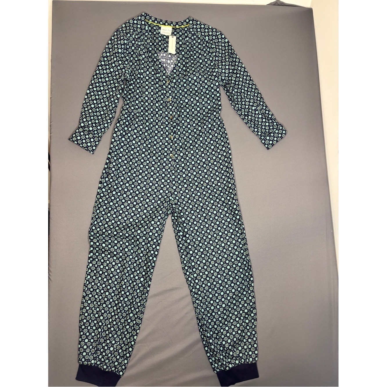 Anthropologie Alexandra Farmer Jumpsuit M NWT Blue Floral Boho Retro $120