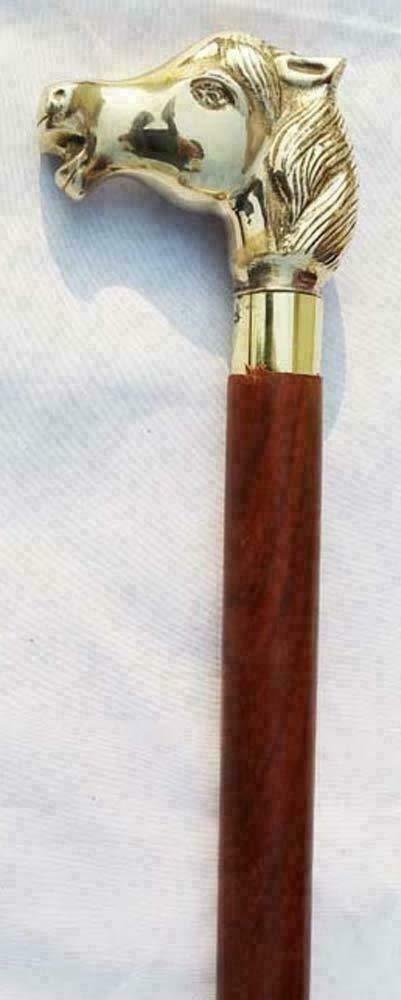 Antique Brass Vintage Head Handle Victorian Style Wooden Walking Stick Cane Gift