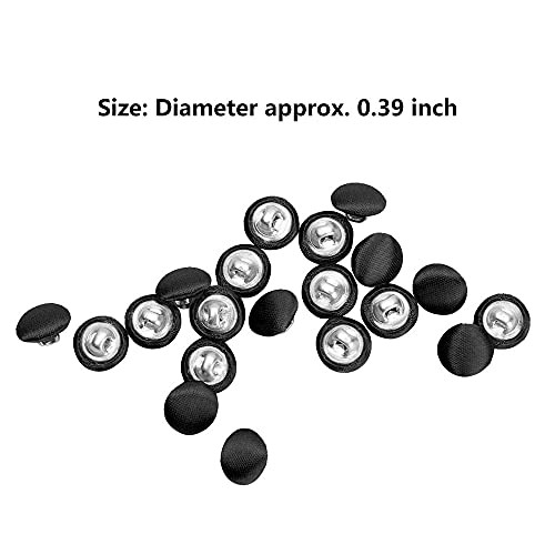 20 Pcs Satin Covered Metal Shank Buttons Cloth Buttons for Wedding 10mm Black