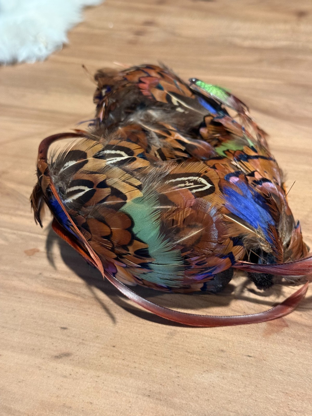 Vintage brown, blue, green feather cocktail hat 1950s-1960s