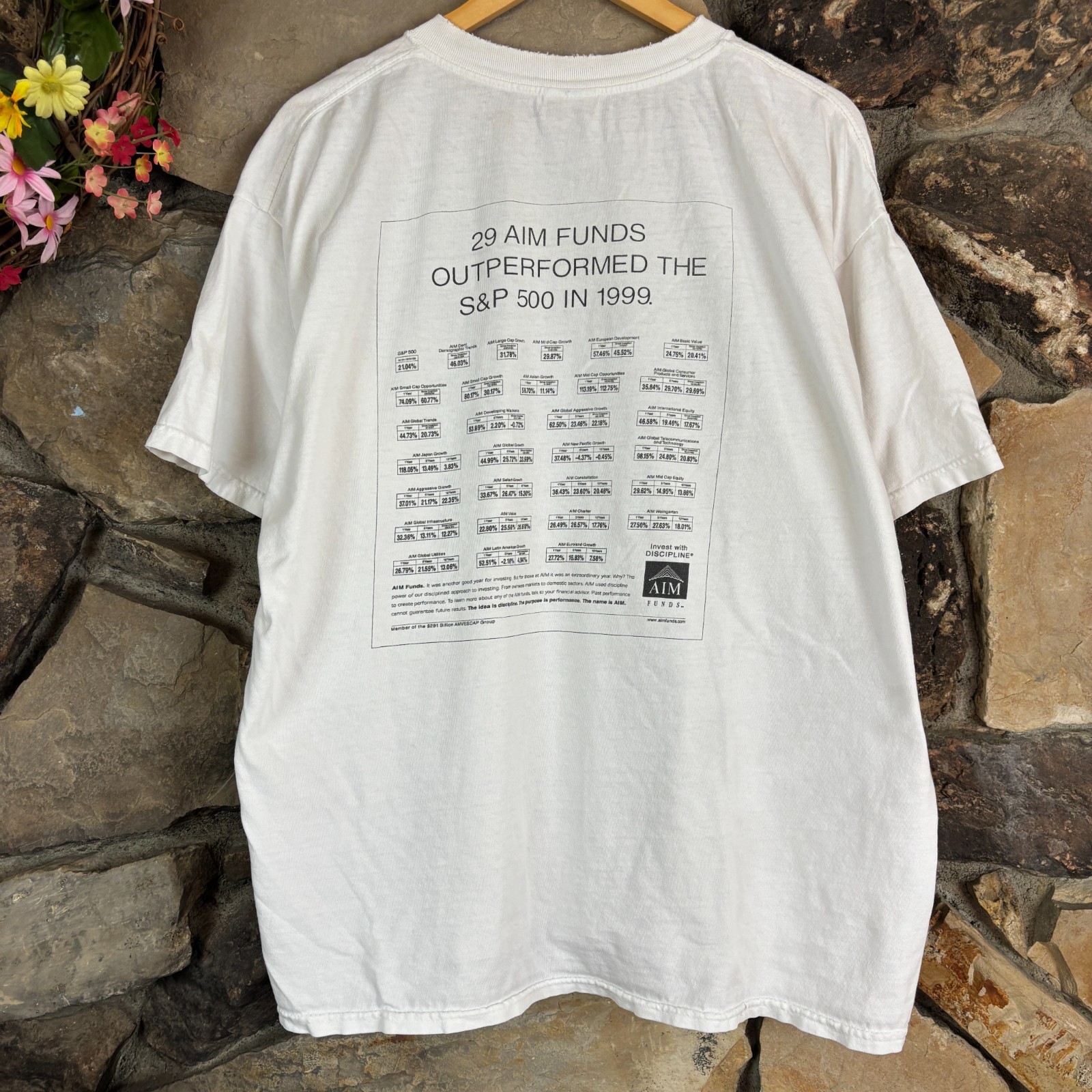 Vintage 1999 AIM Funds AMVESCAP Invesco S&P 500 Wall Street Finance T Shirt XL