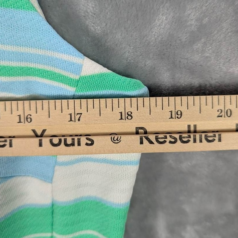 Vtg Dress Womens Medium Striped White Green Blue Sleeveless Knee Length Zip 3 PC