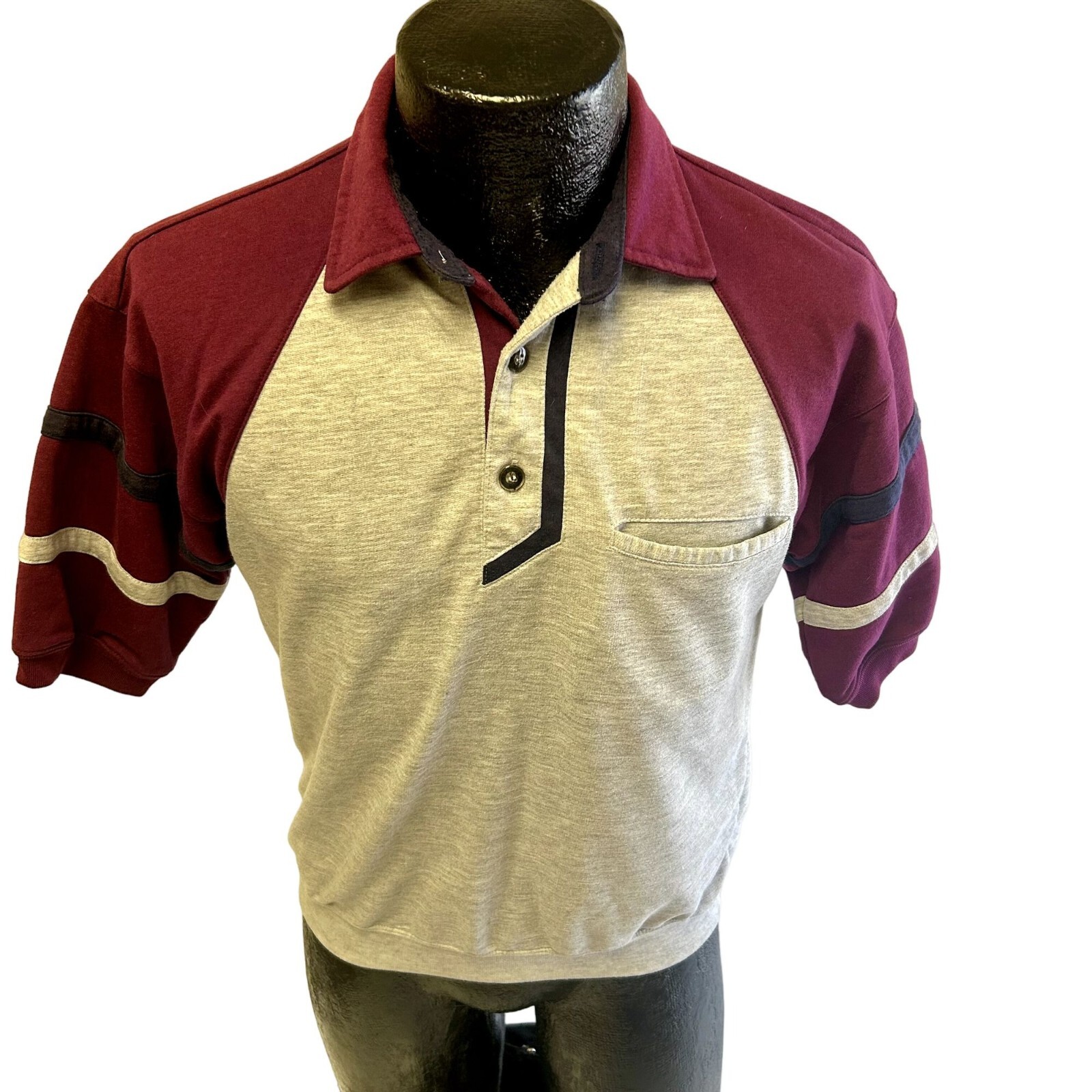 Vtg 90’s Envoy Plum Gray COLOR BLOCK Banded Waist Polo Sweatshirt SURFER Shirt S