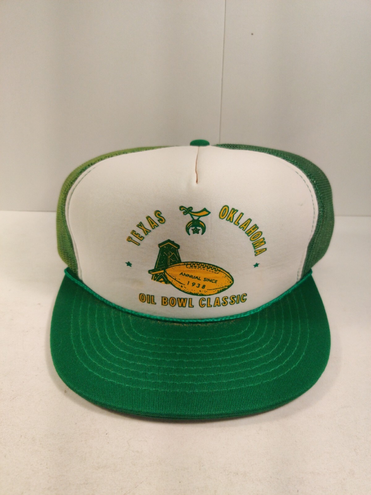 SHRINERS Masonic VTG 80s Baseball Hat Cap PATCH Green Mesh Oil Bowl Classic