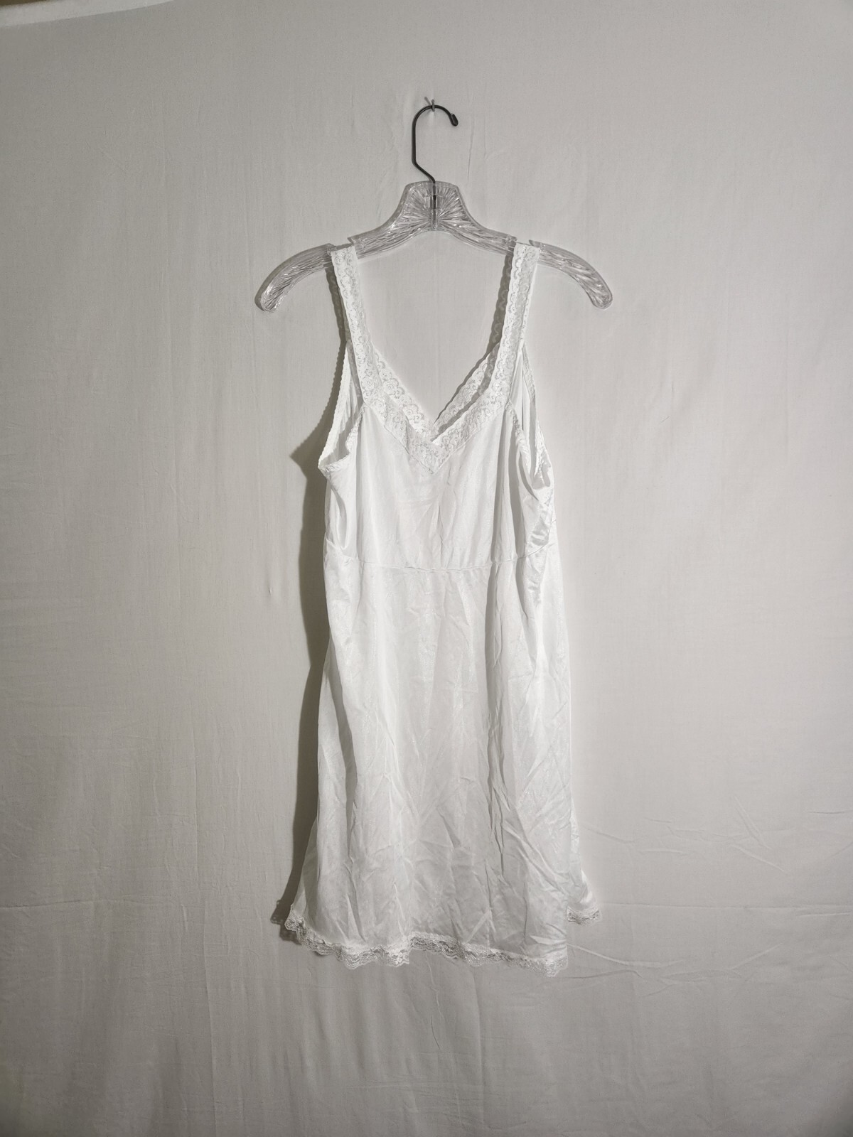 Dixie Belle White Slip Nightgown Womens Size 38 VTG Nylon Elastic Lace Strap