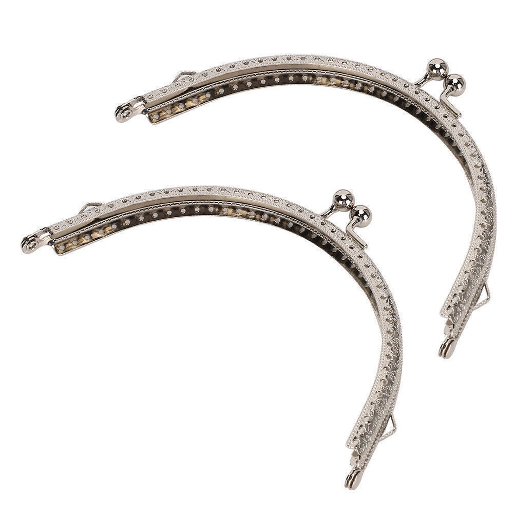 2Pcs Metal Purse Frame Silver Kiss Clasp Lock Retro Semicircular Embossed Handle