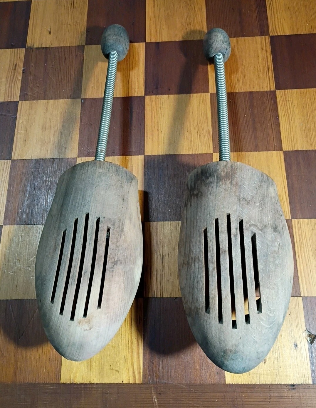 Vintage Wooden Shoe Stretchers With Metal Spring Handles 12″ Long