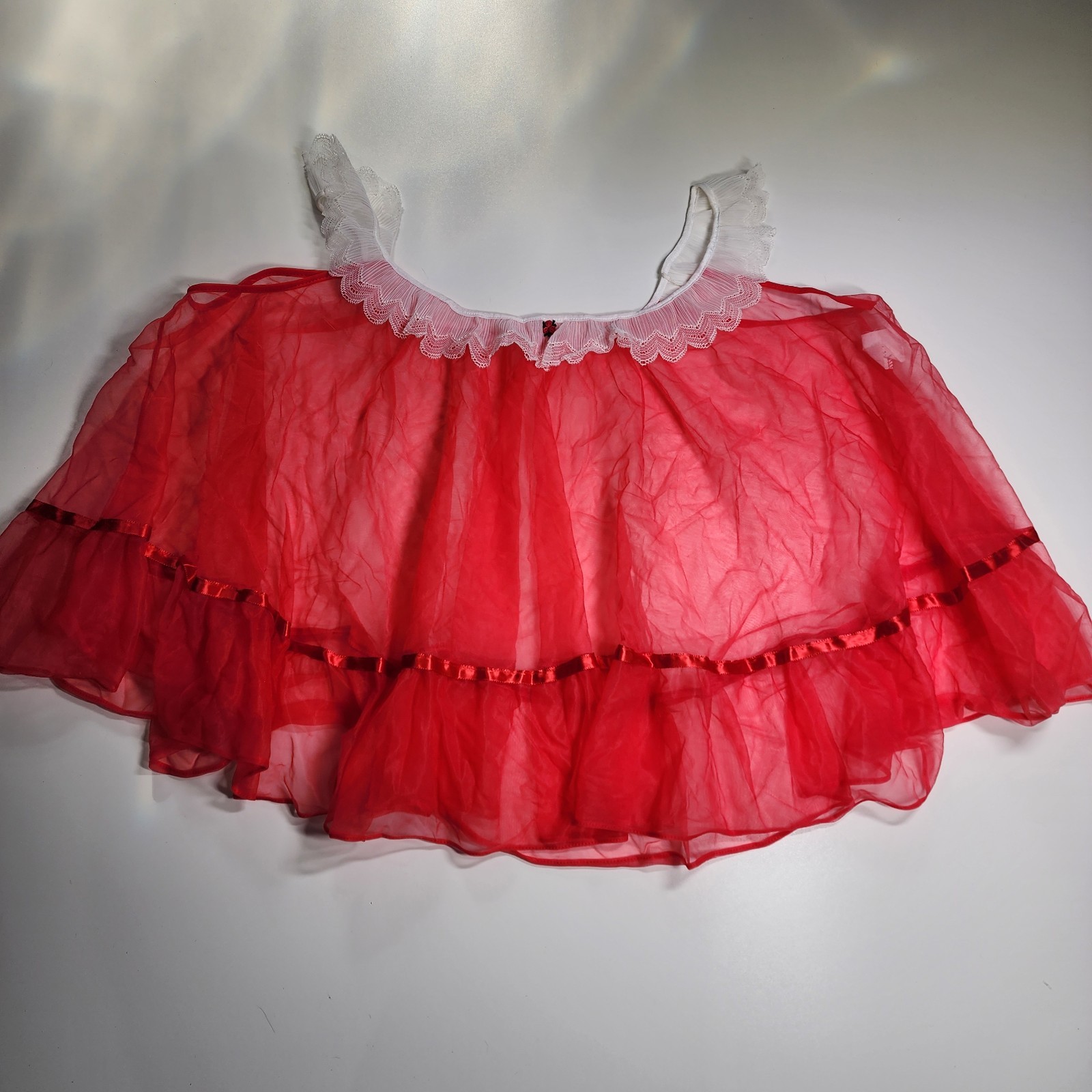 Vintage ILGWU Red Sheer Nylon Camisole 3XL Lace USA Lingerie Top