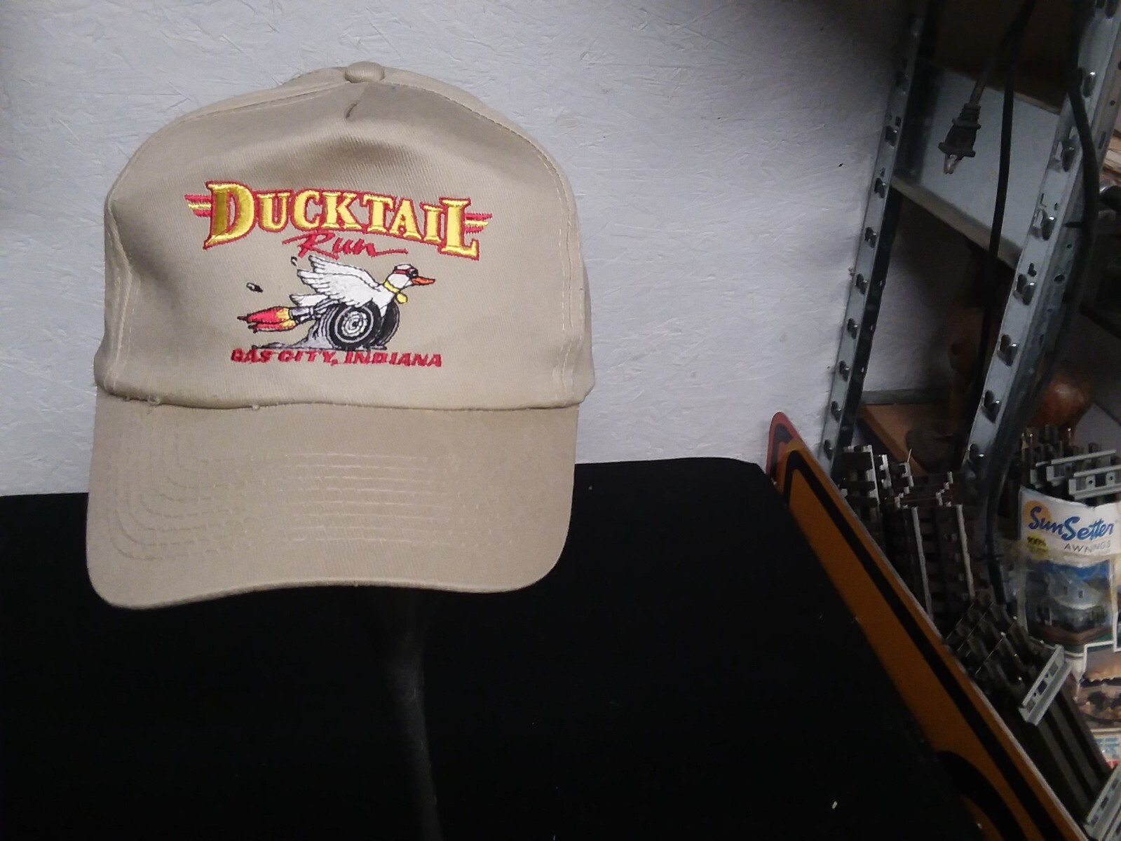 vtg DUCKTAIL RUN ROD & CUSTOM CAR SHOW GAS CITY INDIANA SNAPBACK TRUCKER HAT b
