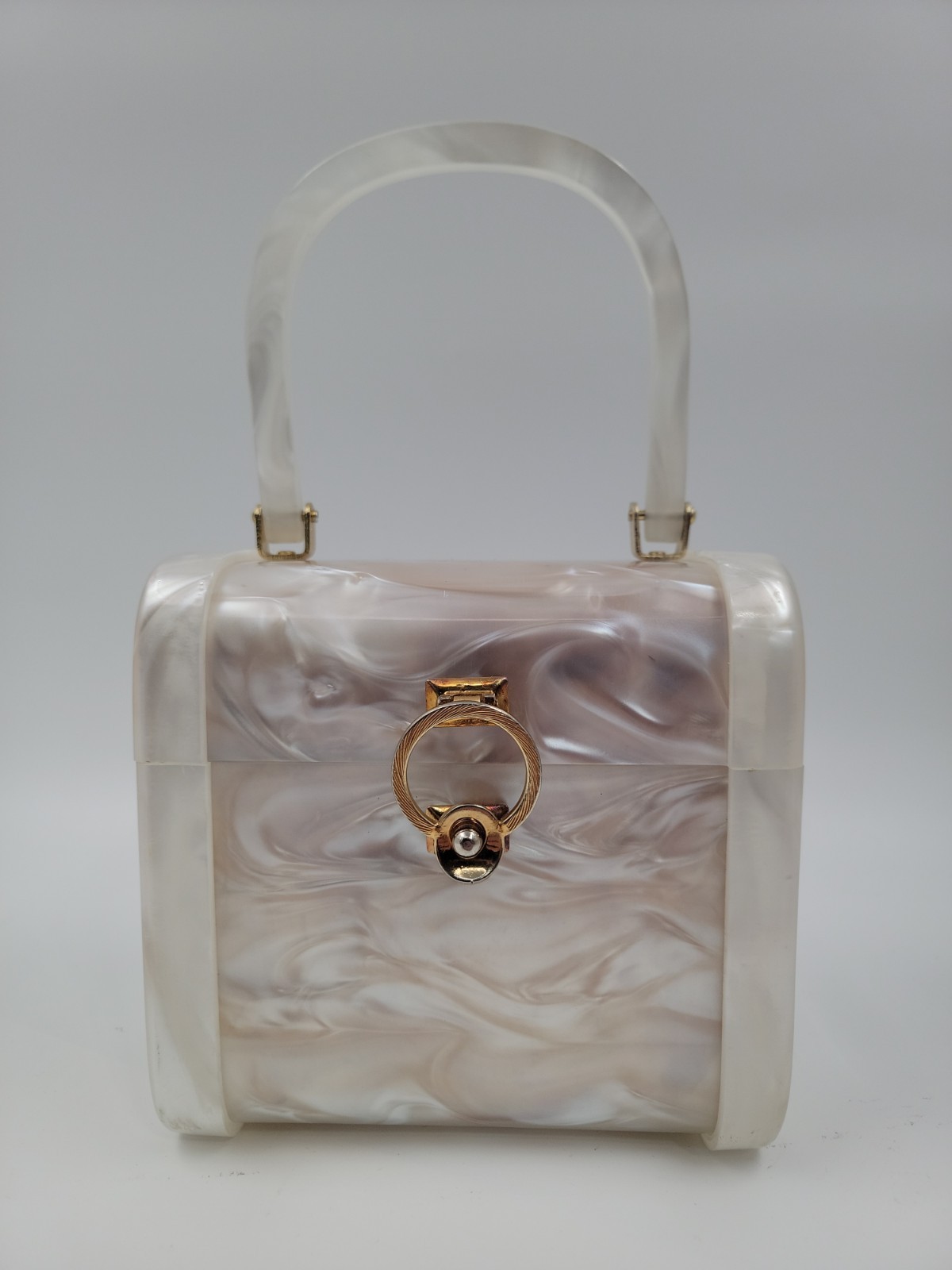 Vintage Lucite Stylecraft Pearlized Box Purse 6” (w) X 4” (d) X 6” (h)