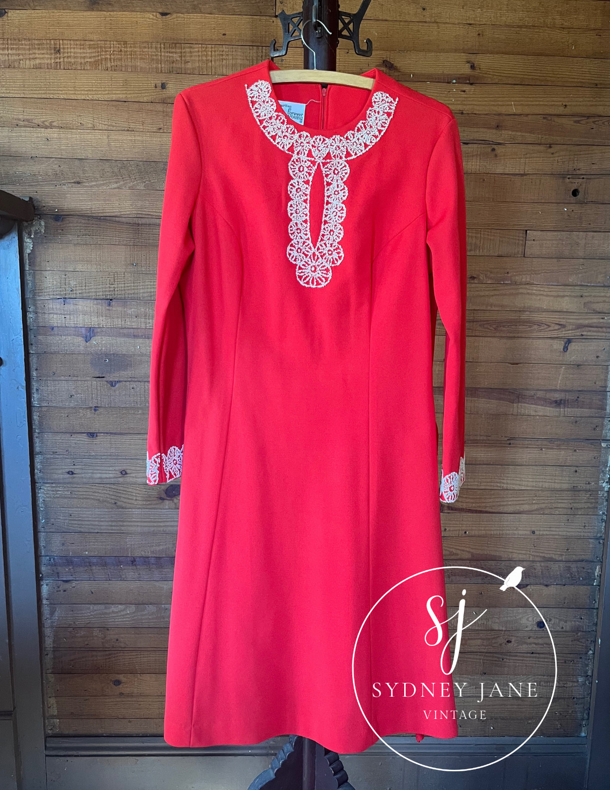Vintage. Puritan. Forever Young Beaded Sheath Dress. Coral & Ivory. Long-sleeve