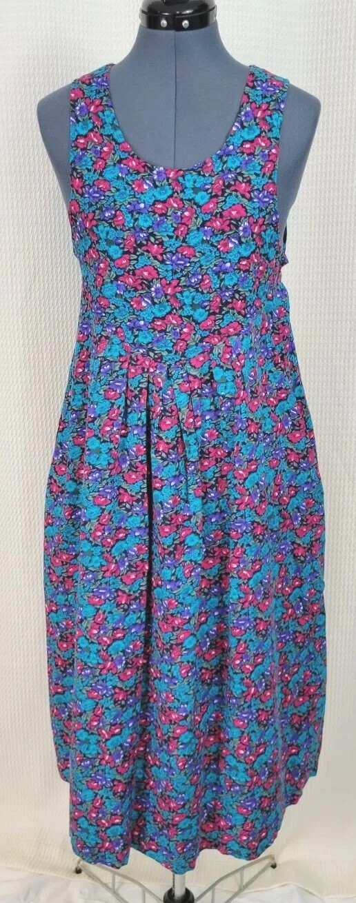 Vintage Cottagecore Black Jumper w Pink, Blue, Teal & Purple Florals Sz SML