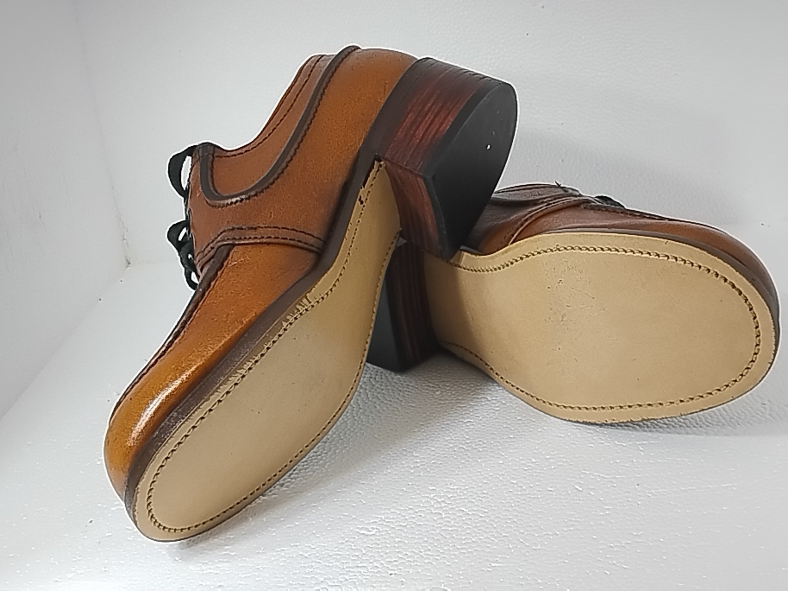 Vintage Deadstock 1970s Brown Leather Platform Oxfords Made In Usa 9d
