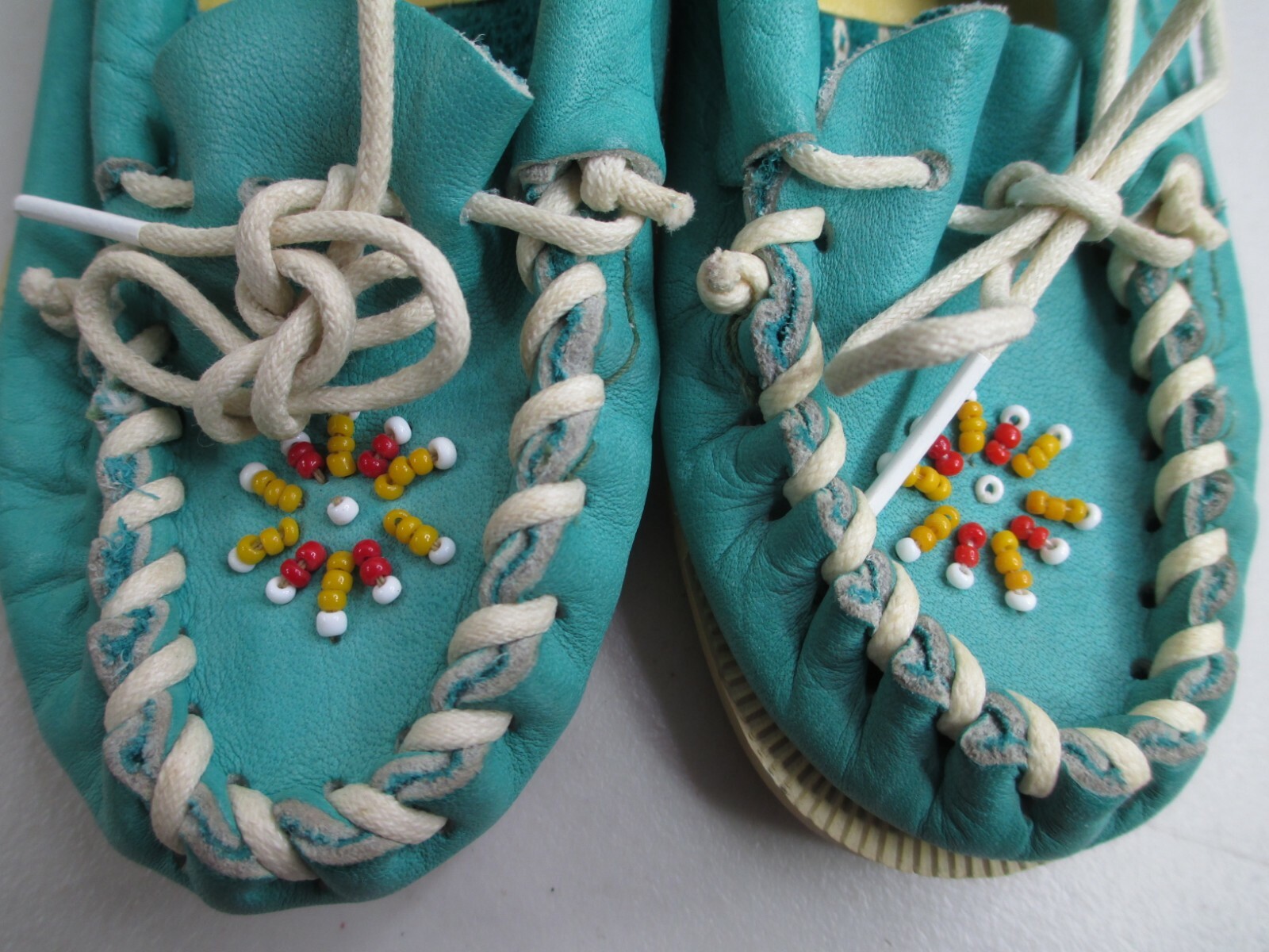 Vintage leather beaded moccasins 70’s era Panco toddler Childs 6.5