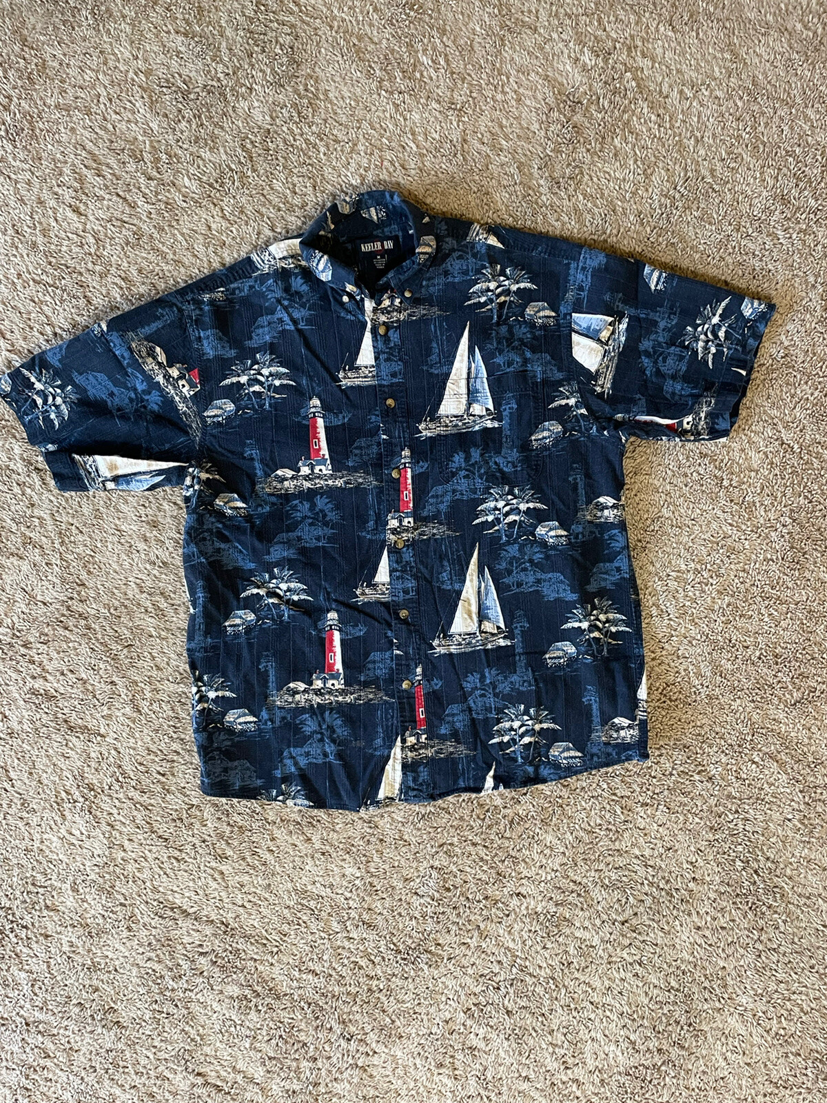 Vintage 90s Boating Sailing Nautical Shirt Button Up Allover Print