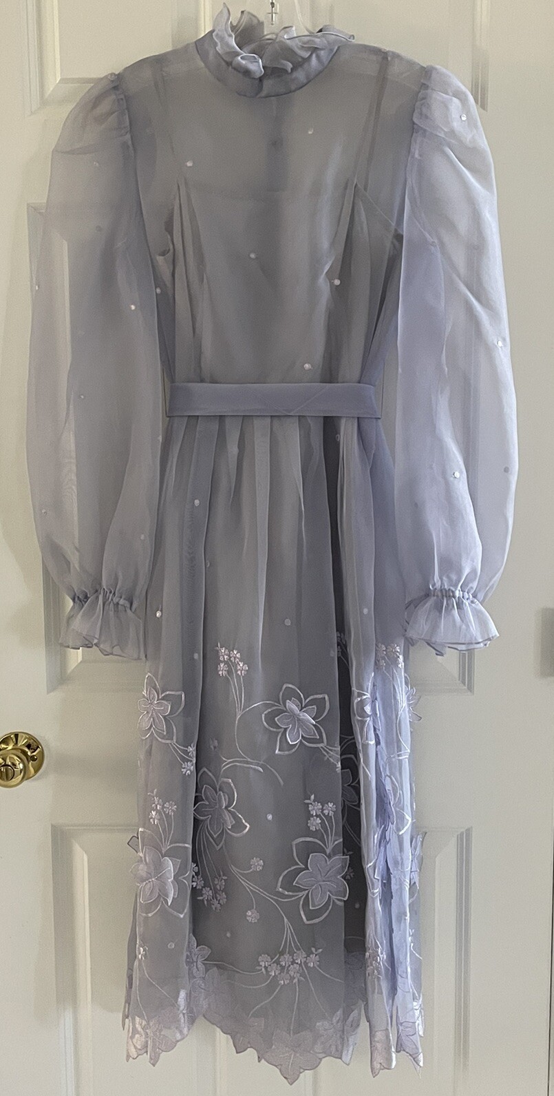 VTG Lee Jordan Dress Small Lavender Purple Chiffon Fairy Cottagecore Embroidery