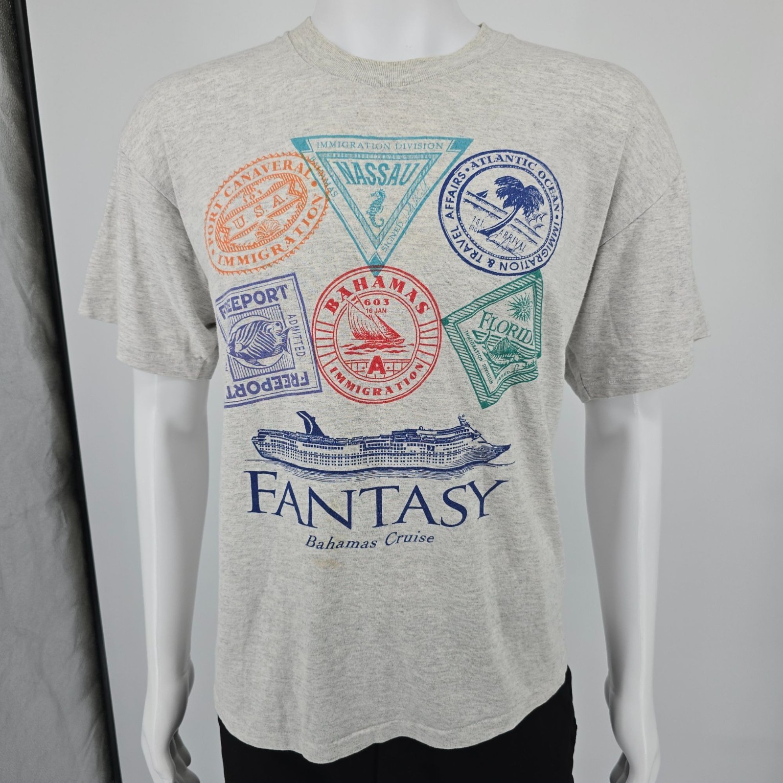 Vintage 1990s Tortuga Sportswear Fantasy Bahamas Cruise Heather Gray T-Shirt (L)